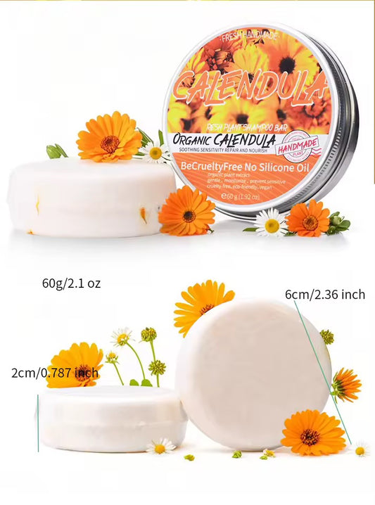 Organic Calendula Cold Pressed Shampoo Soap for Hair Care Without Silicone, Cleanses the Scalp, Nourishes Hair & Controls Oil