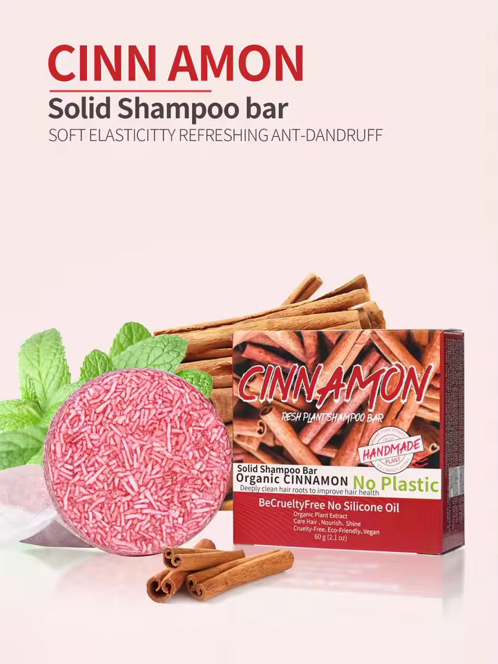 Organic Cinnamon Cold Pressed Shampoo Soap for Hair Care Without Silicone, Cleanses the Scalp, Nourishes Hair & Controls Oil