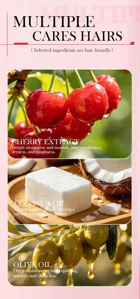 Organic Fruit Cherry Cold Pressed Shampoo Soap for Hair Care Without Silicone, Cleanses the Scalp, Nourishes Hair & Controls Oil