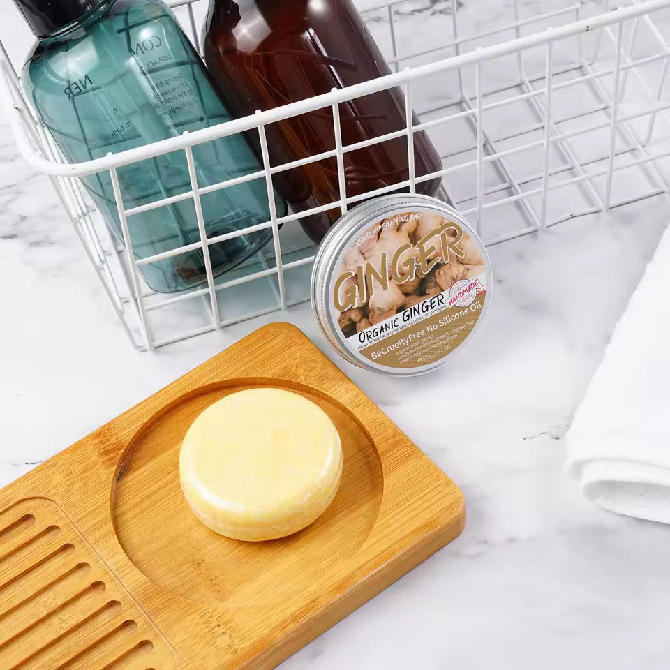 Organic Ginger Cold Pressed Shampoo Soap for Hair Care Without Silicone, Cleanses the Scalp, Nourishes Hair & Controls Oil