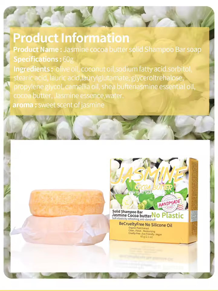 Organic Jasmine Cold Pressed Shampoo Soap for Hair Care Without Silicone, Cleanses the Scalp, Nourishes Hair & Controls Oil