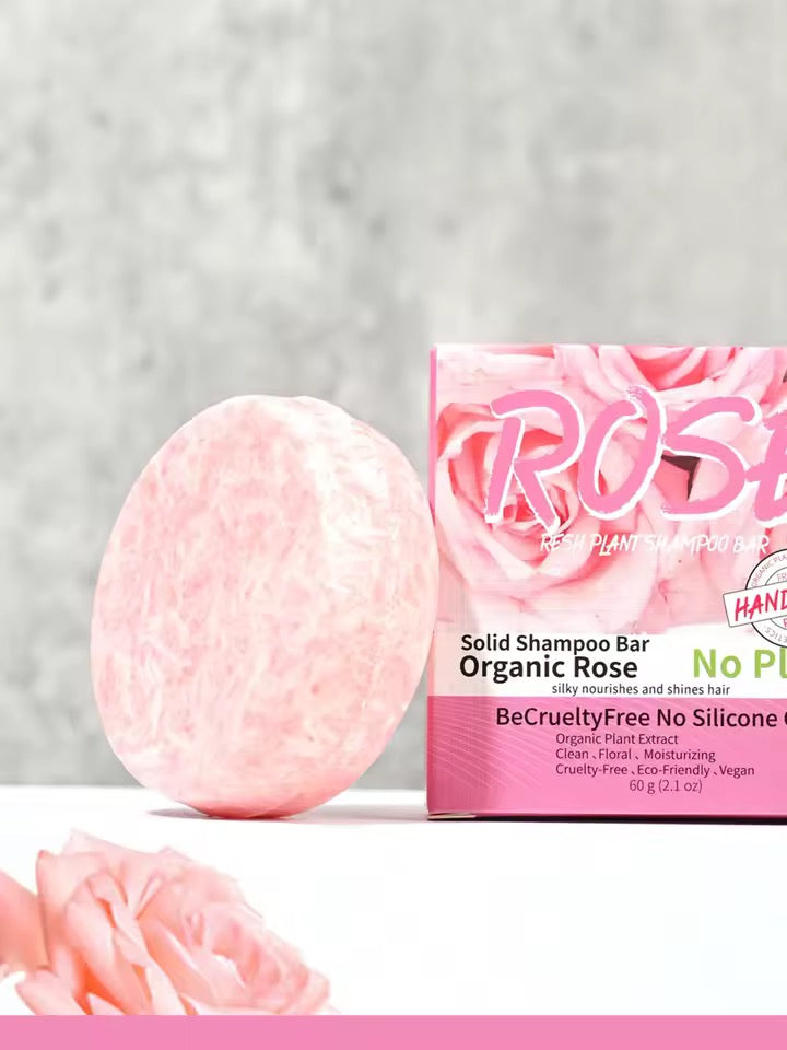 Organic Rose Cold Pressed Shampoo Soap for Hair Care Without Silicone, Cleanses the Scalp, Nourishes Hair & Controls Oil