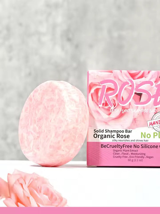 Organic Rose Cold Pressed Shampoo Soap for Hair Care Without Silicone, Cleanses the Scalp, Nourishes Hair & Controls Oil