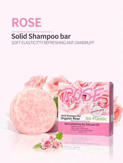 Organic Rose Cold Pressed Shampoo Soap for Hair Care Without Silicone, Cleanses the Scalp, Nourishes Hair & Controls Oil