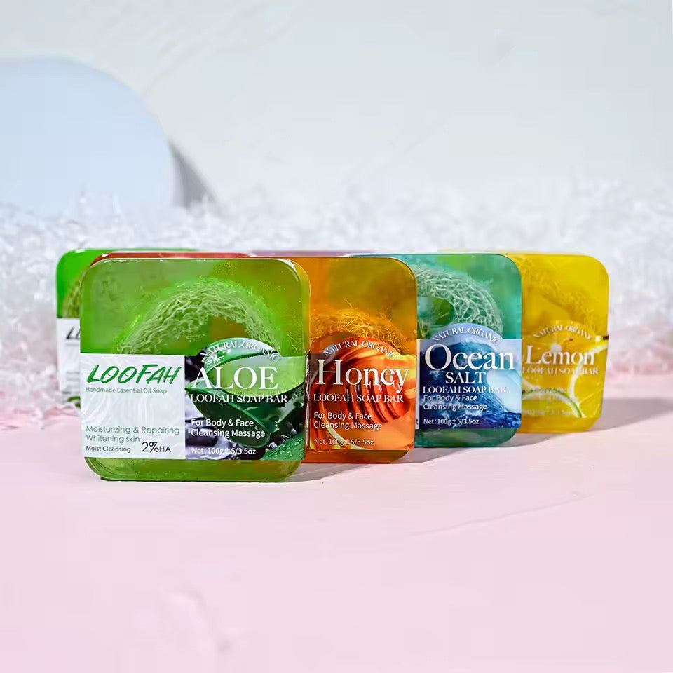 Organic Loofah Whitening Soap Lavender, Honey, Rose, Lemon, Ocean Salt, Tea Tree & Aloe Skincare Soap