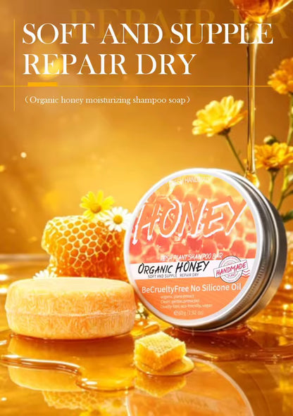 Organic Honey Cold Pressed Shampoo Soap for Hair Care Without Silicone, Cleanses the Scalp, Nourishes Hair & Controls Oil