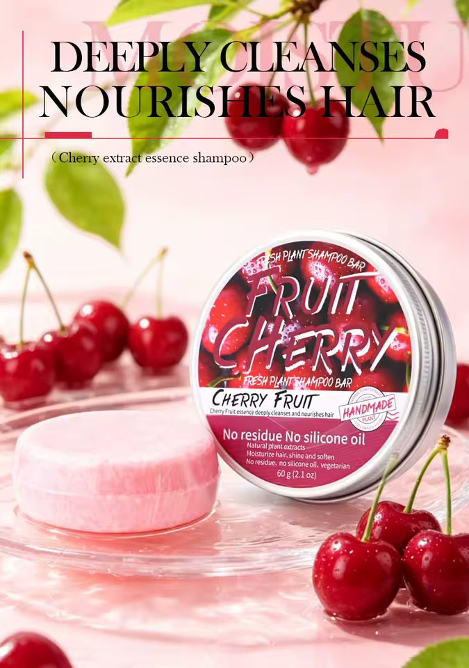 Organic Fruit Cherry Cold Pressed Shampoo Soap for Hair Care Without Silicone, Cleanses the Scalp, Nourishes Hair & Controls Oil