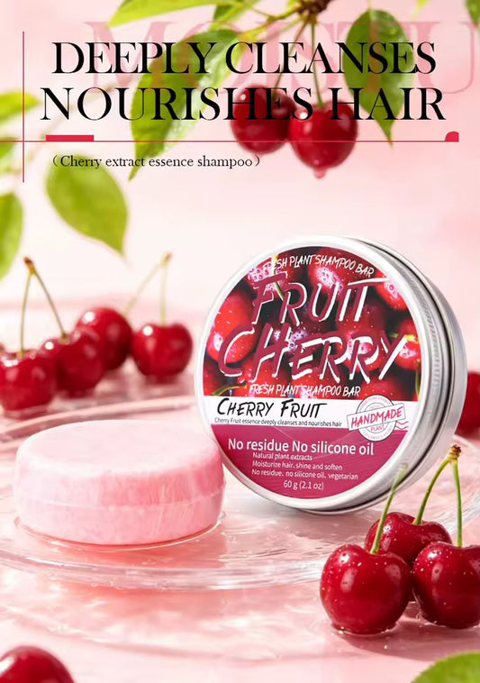 Organic Fruit Cherry Cold Pressed Shampoo Soap for Hair Care Without Silicone, Cleanses the Scalp, Nourishes Hair & Controls Oil