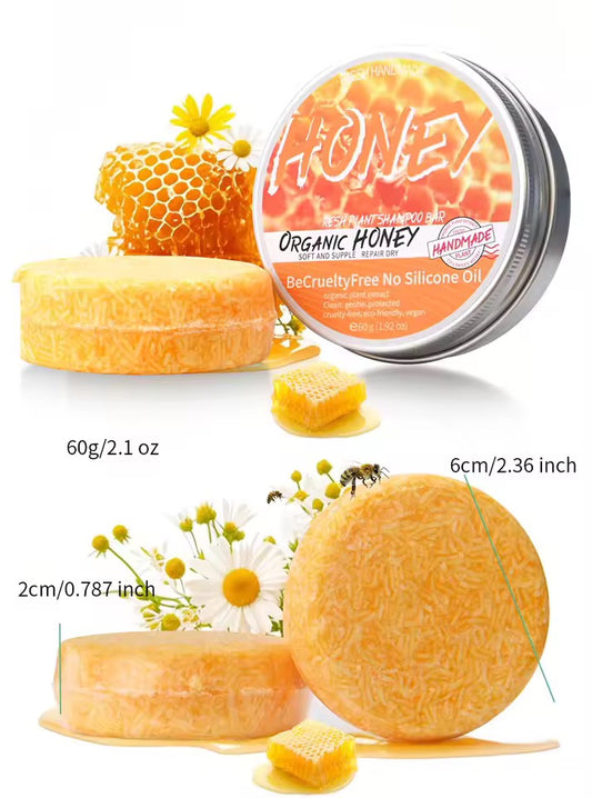 Organic Honey Cold Pressed Shampoo Soap for Hair Care Without Silicone, Cleanses the Scalp, Nourishes Hair & Controls Oil