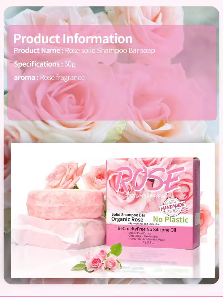 Organic Rose Cold Pressed Shampoo Soap for Hair Care Without Silicone, Cleanses the Scalp, Nourishes Hair & Controls Oil