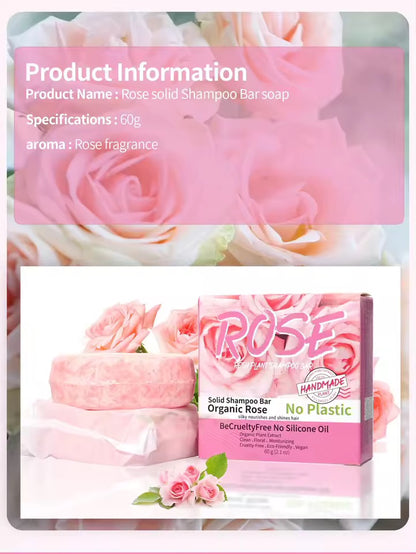 Organic Rose Cold Pressed Shampoo Soap for Hair Care Without Silicone, Cleanses the Scalp, Nourishes Hair & Controls Oil