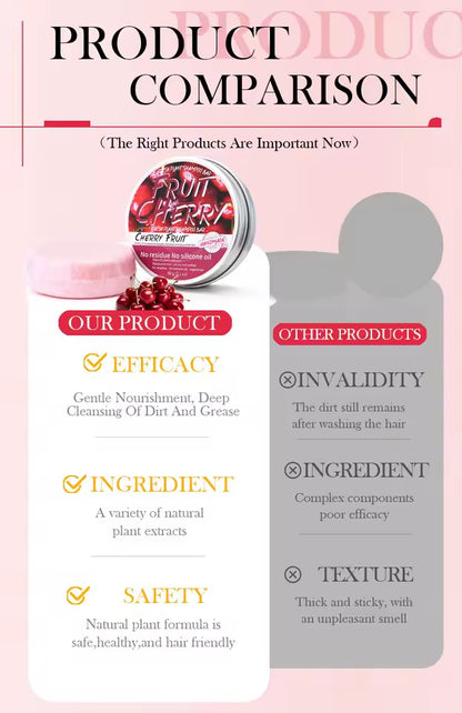 Organic Fruit Cherry Cold Pressed Shampoo Soap for Hair Care Without Silicone, Cleanses the Scalp, Nourishes Hair & Controls Oil