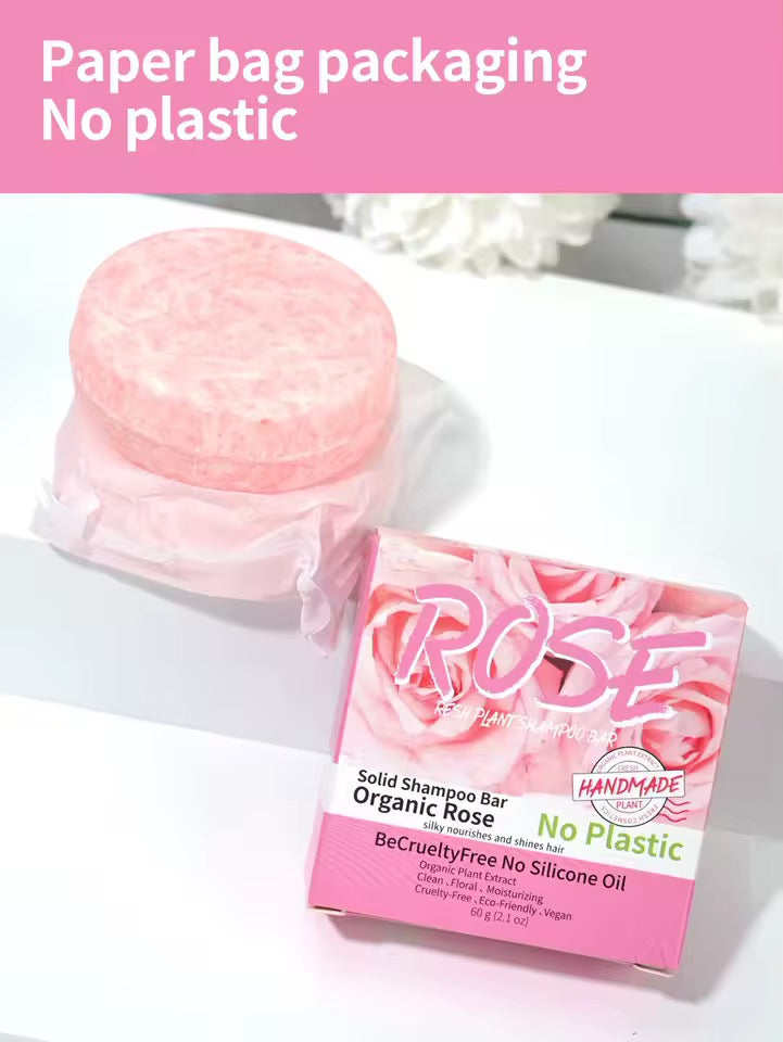Organic Rose Cold Pressed Shampoo Soap for Hair Care Without Silicone, Cleanses the Scalp, Nourishes Hair & Controls Oil